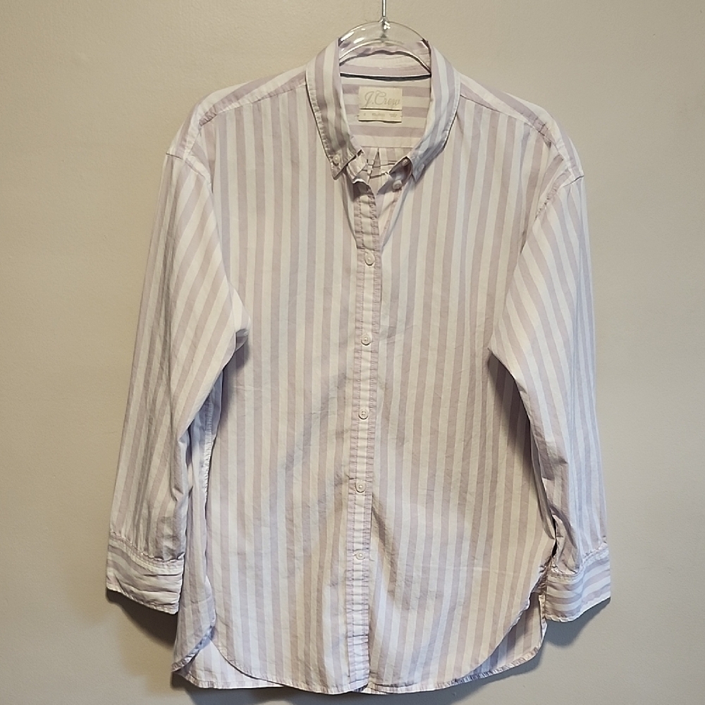 J. Crew Preppy Pastel Light Lavender White Relaxed Fit Striped Button Up 10 - Picture 3 of 8